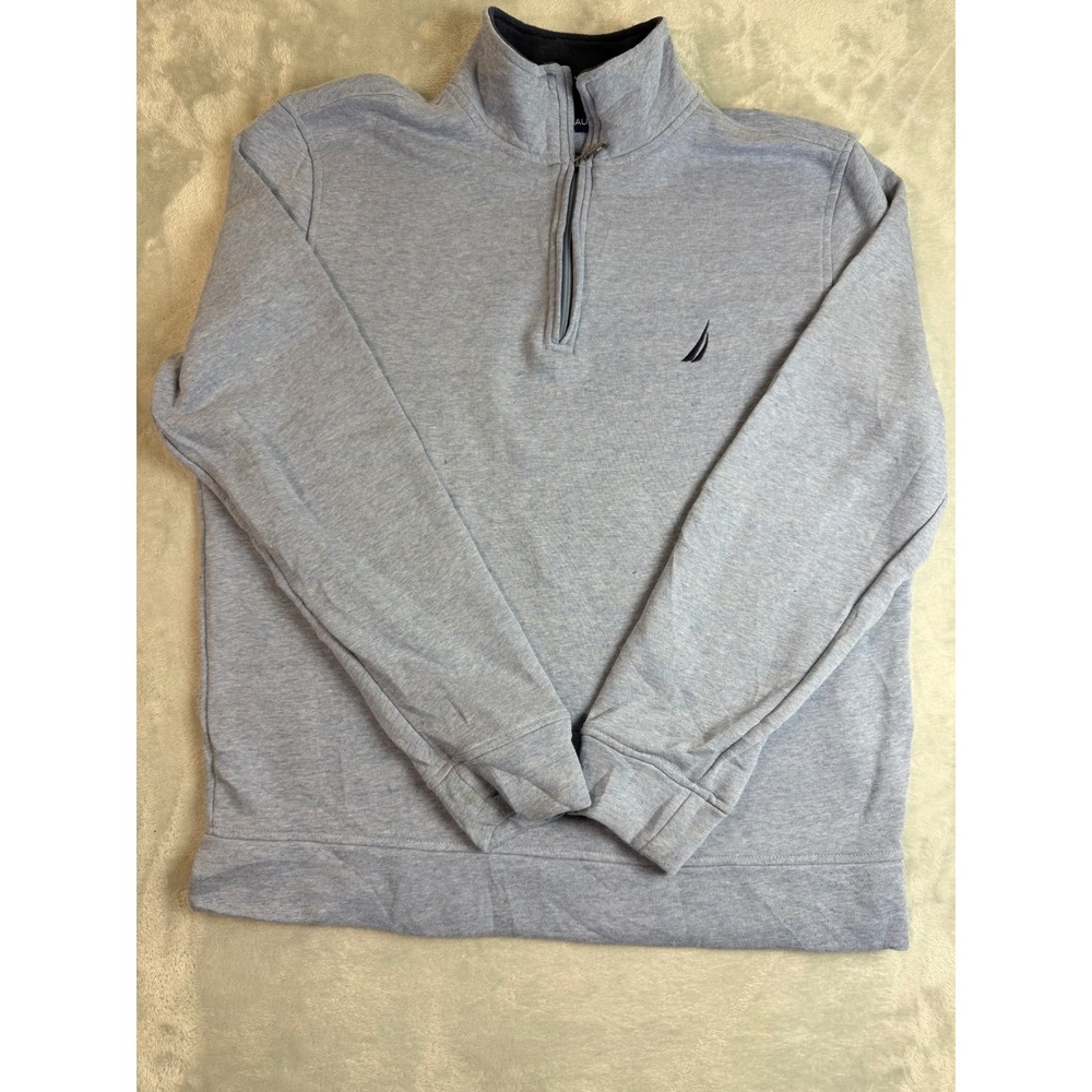 NAUTICA Mens M Heather Gray Quarter Zip Fleece Pullover Sail Logo Sweatshirt